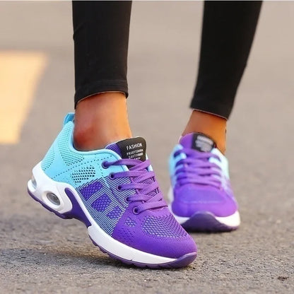 Sneakers da donna alla moda, leggere, scarpe da corsa, scarpe sportive per attività all’aperto, scarpe da corsa comode in rete traspirante, con cuscinetto d’aria e allacciatura con lacci