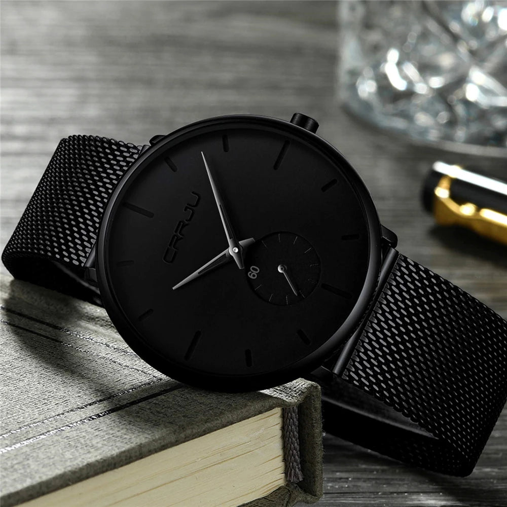 Orologio da uomo CRRJU – Orologio al quarzo di lusso, stile casual, sottile, con bracciale a maglia in acciaio, impermeabile e sportivo.