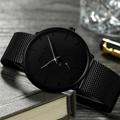 Orologio da uomo CRRJU – Orologio al quarzo di lusso, stile casual, sottile, con bracciale a maglia in acciaio, impermeabile e sportivo.