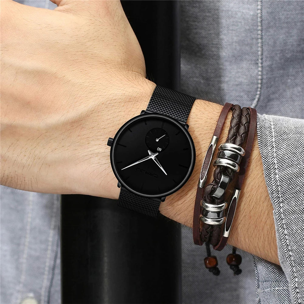 Orologio da uomo CRRJU – Orologio al quarzo di lusso, stile casual, sottile, con bracciale a maglia in acciaio, impermeabile e sportivo.