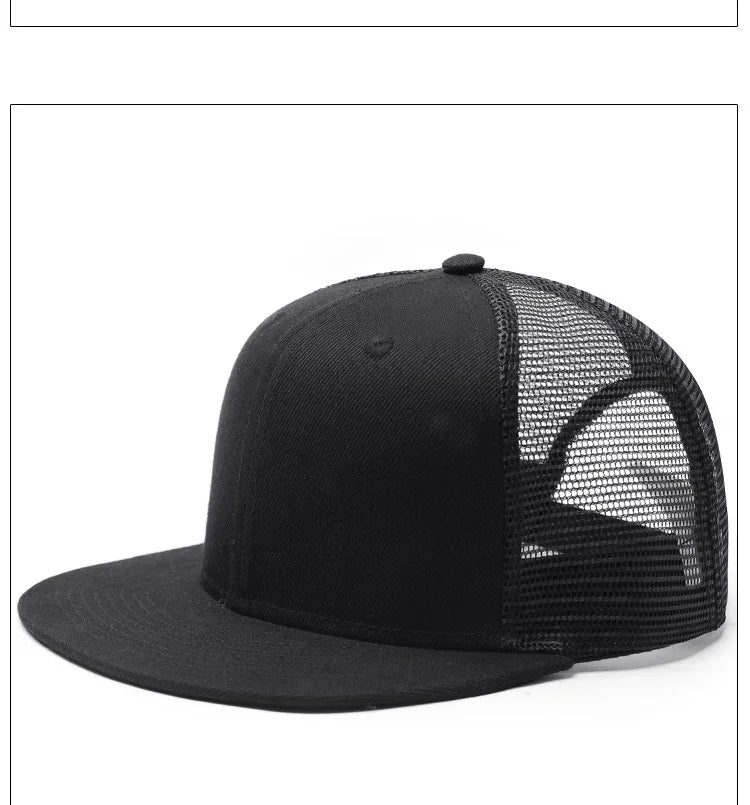 Adult Solid Color Flat Brim Mesh Snapback Cap Men Woman Hiphop Plain Baseball Hat  55-60cm