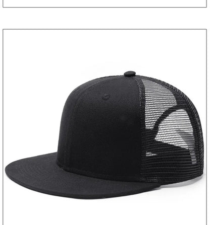 Adult Solid Color Flat Brim Mesh Snapback Cap Men Woman Hiphop Plain Baseball Hat  55-60cm