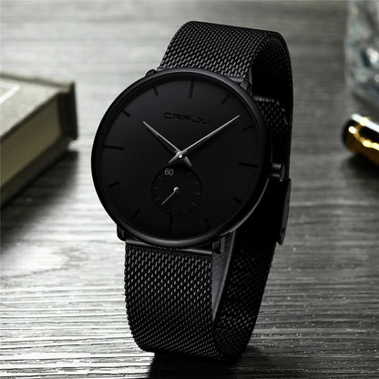 Orologio da uomo CRRJU – Orologio al quarzo di lusso, stile casual, sottile, con bracciale a maglia in acciaio, impermeabile e sportivo.