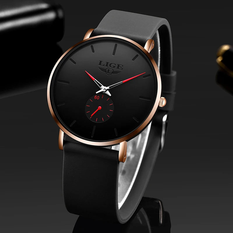 Relógio de homem LIGE – Estilo desportivo e moderno, marca de luxo, à prova de água, design minimalista e ultrafino, relógio de quartzo para homem.