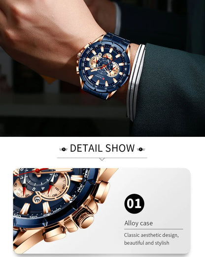 Men New CURREN Casual Sport Chronograph Men's Watch Stainless Steel Band Wristwatch Big Dial Quartz Clock with Luminous Pointers