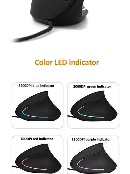 Wired Right Hand Vertical RGB Mouse Ergonomic Gaming Mouse 800 1200 1600 3200DPI USB Optical Wrist Healthy Mause for PC Computer