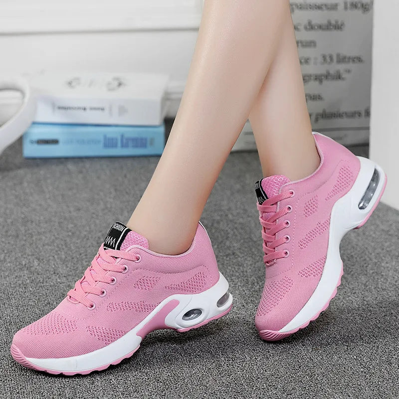 Sneakers da donna alla moda, leggere, scarpe da corsa, scarpe sportive per attività all’aperto, scarpe da corsa comode in rete traspirante, con cuscinetto d’aria e allacciatura con lacci