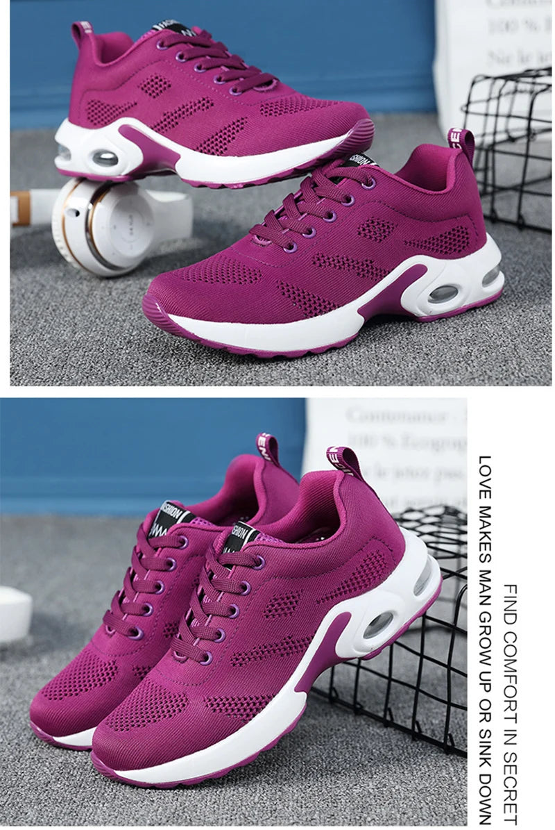 Sneakers da donna alla moda, leggere, scarpe da corsa, scarpe sportive per attività all’aperto, scarpe da corsa comode in rete traspirante, con cuscinetto d’aria e allacciatura con lacci