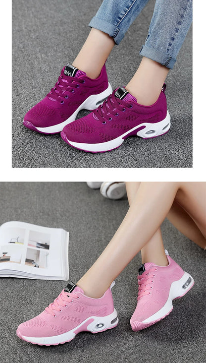 Sneakers da donna alla moda, leggere, scarpe da corsa, scarpe sportive per attività all’aperto, scarpe da corsa comode in rete traspirante, con cuscinetto d’aria e allacciatura con lacci