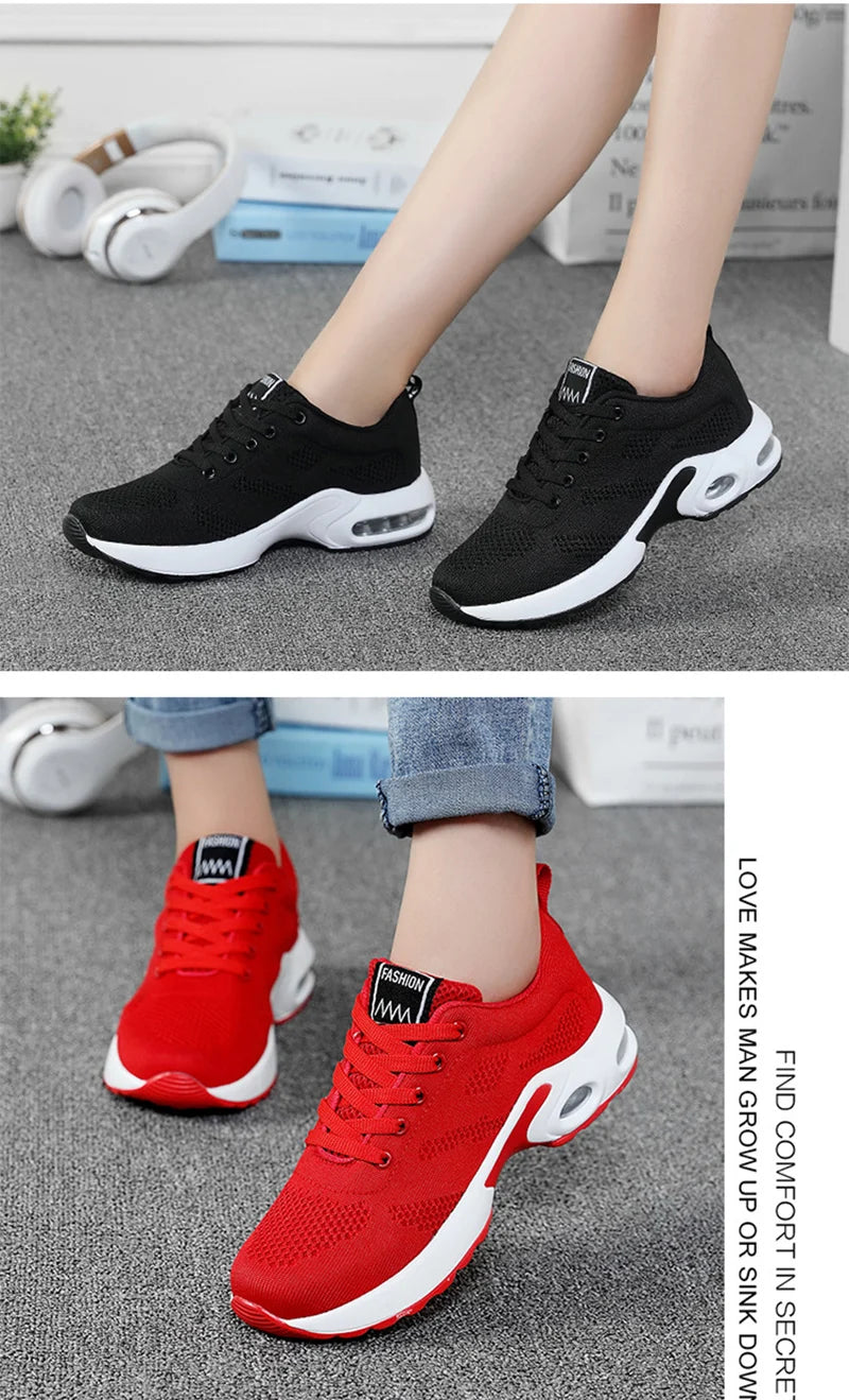 Sneakers da donna alla moda, leggere, scarpe da corsa, scarpe sportive per attività all’aperto, scarpe da corsa comode in rete traspirante, con cuscinetto d’aria e allacciatura con lacci