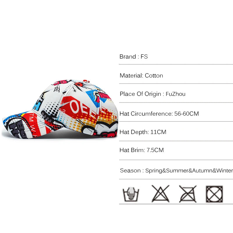 FS Brand White Street Graffiti Baseball Cap For Men Women Snapback Hip Hop Caps Cotton Summer Trucker Hat Casquette Homme 2026