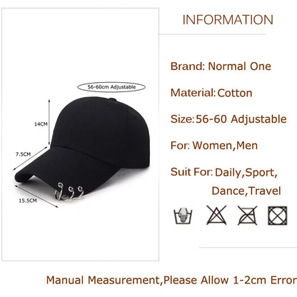 Kobiety Mężczyźni Hip Hop K-pop Czapka baseballowa typu snapback Jednolita kolorystyka z pierścieniem Sport Taniec Podróże Miłośnik Czapka dla taty Czapki Streetwear Regulowana