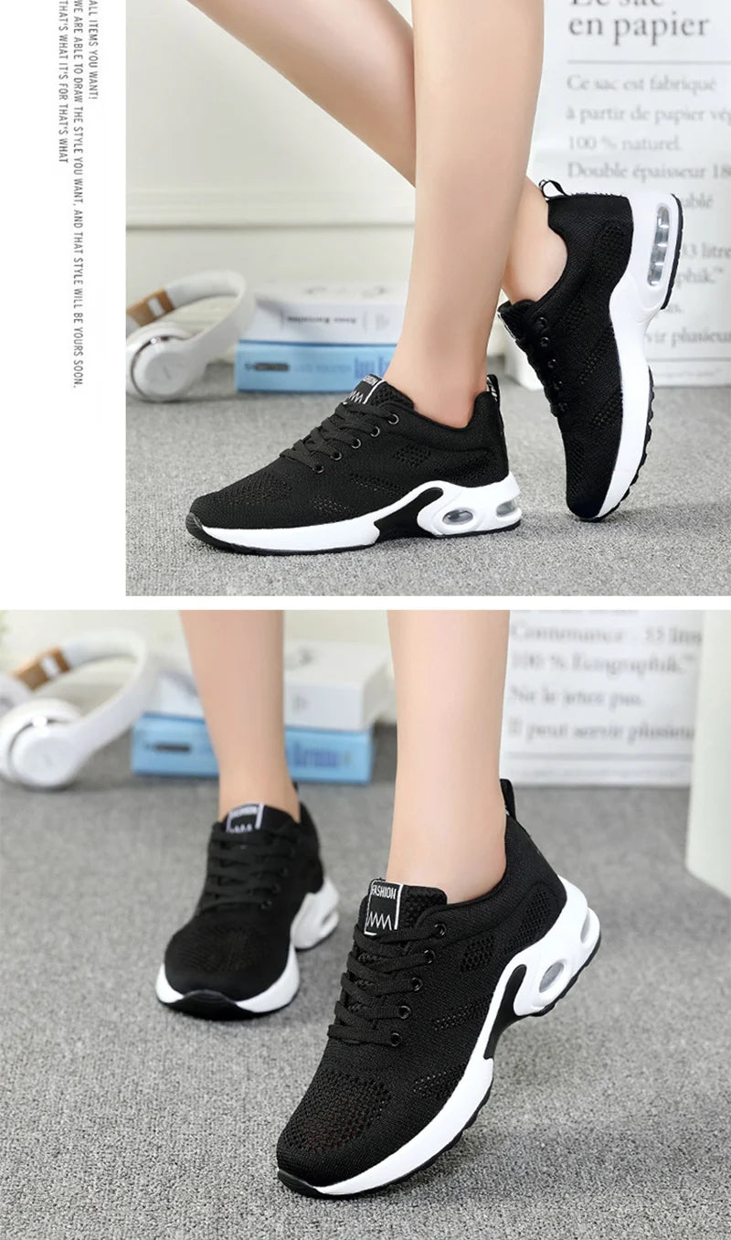Sneakers da donna alla moda, leggere, scarpe da corsa, scarpe sportive per attività all’aperto, scarpe da corsa comode in rete traspirante, con cuscinetto d’aria e allacciatura con lacci