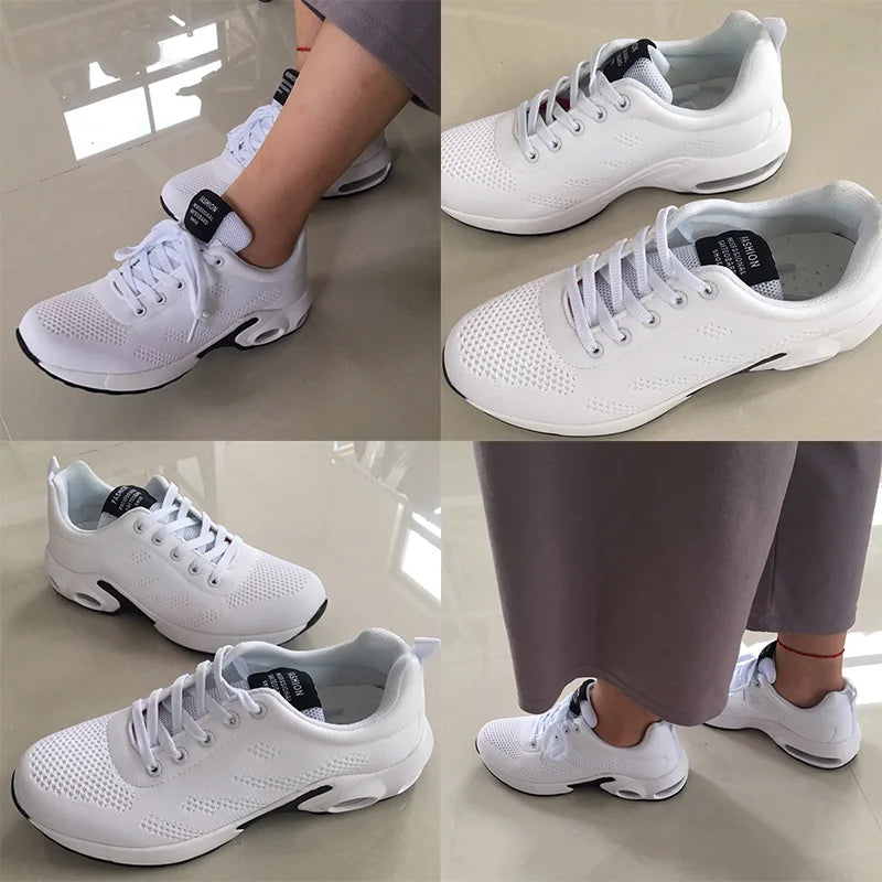 Sneakers da donna alla moda, leggere, scarpe da corsa, scarpe sportive per attività all’aperto, scarpe da corsa comode in rete traspirante, con cuscinetto d’aria e allacciatura con lacci
