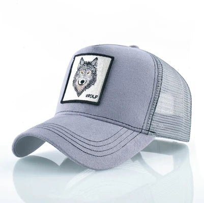 K Snapback Trucker Cap Men's Breathable Mesh Baseball Caps For Women Outdoor Casual Baseball Hat With Wolf Embroidery Patch