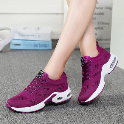 Sneakers da donna alla moda, leggere, scarpe da corsa, scarpe sportive per attività all’aperto, scarpe da corsa comode in rete traspirante, con cuscinetto d’aria e allacciatura con lacci