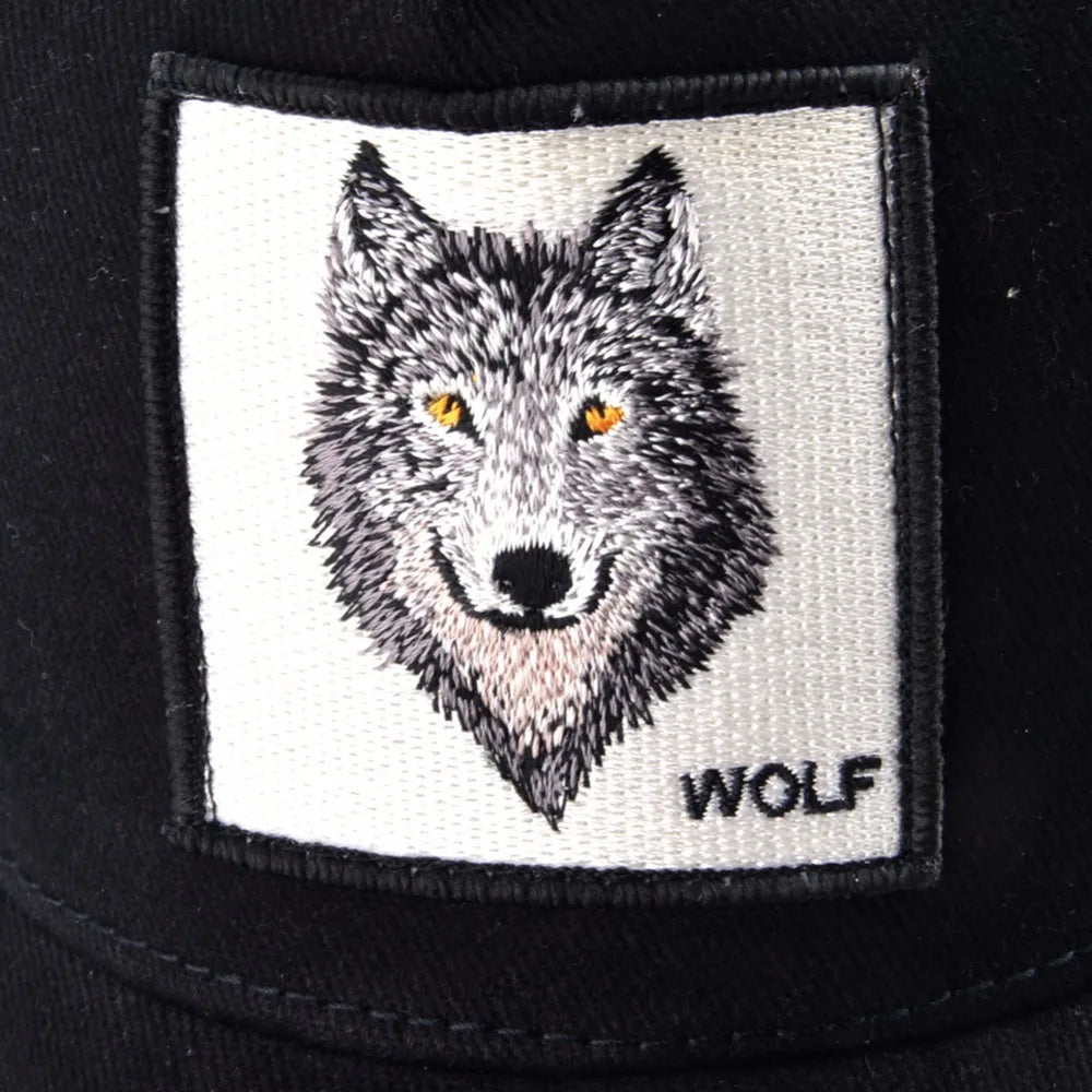 K Snapback Trucker Cap Men's Breathable Mesh Baseball Caps For Women Outdoor Casual Baseball Hat With Wolf Embroidery Patch