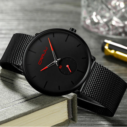 Orologio da uomo CRRJU – Orologio al quarzo di lusso, stile casual, sottile, con bracciale a maglia in acciaio, impermeabile e sportivo.