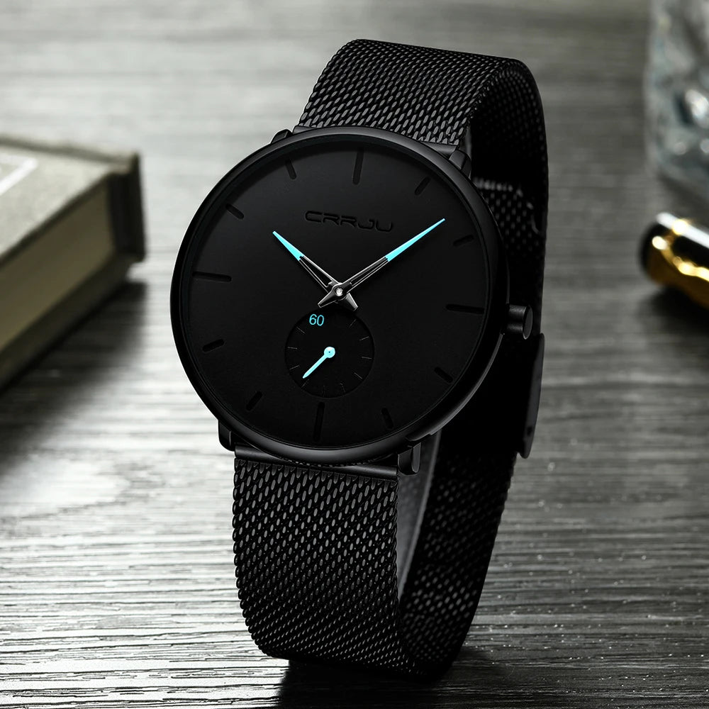 Orologio da uomo CRRJU – Orologio al quarzo di lusso, stile casual, sottile, con bracciale a maglia in acciaio, impermeabile e sportivo.