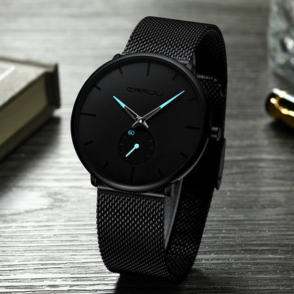 Orologio da uomo CRRJU – Orologio al quarzo di lusso, stile casual, sottile, con bracciale a maglia in acciaio, impermeabile e sportivo.