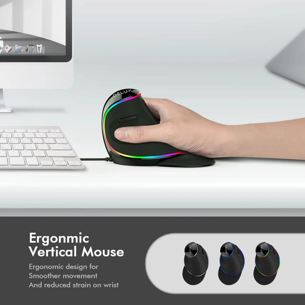 Delux M618 PLUS Vertical Mouse Gaming Wired Ergonomics Mice Wireless 6 Buttons 4000 DPI Optical Right Hand For PC Laptop