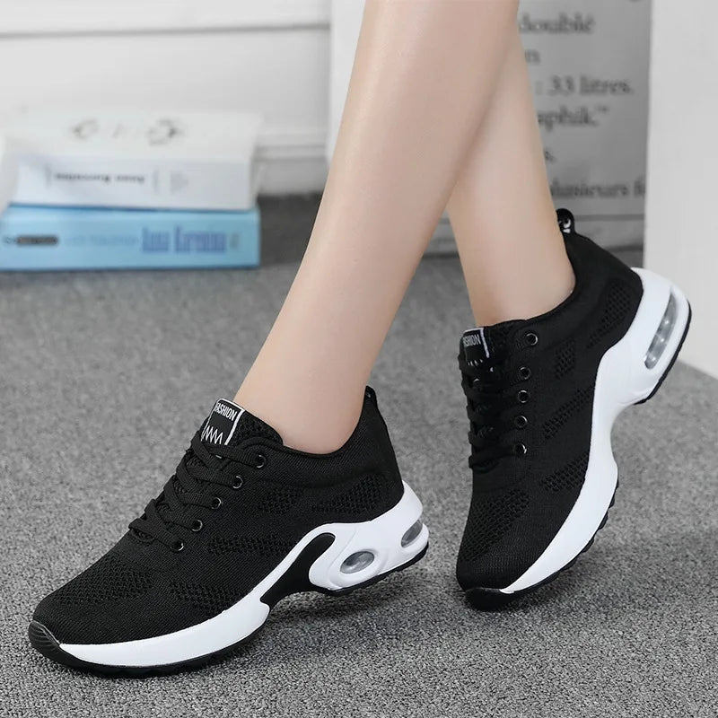 Sneakers da donna alla moda, leggere, scarpe da corsa, scarpe sportive per attività all’aperto, scarpe da corsa comode in rete traspirante, con cuscinetto d’aria e allacciatura con lacci