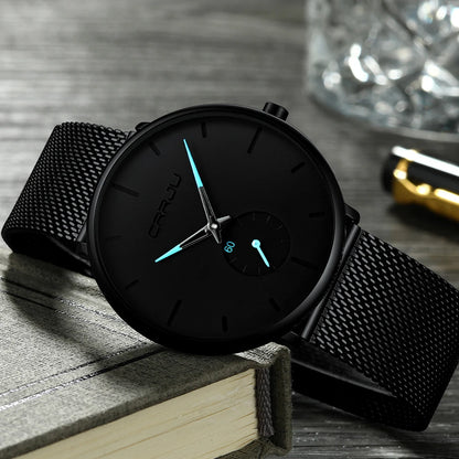 Orologio da uomo CRRJU – Orologio al quarzo di lusso, stile casual, sottile, con bracciale a maglia in acciaio, impermeabile e sportivo.