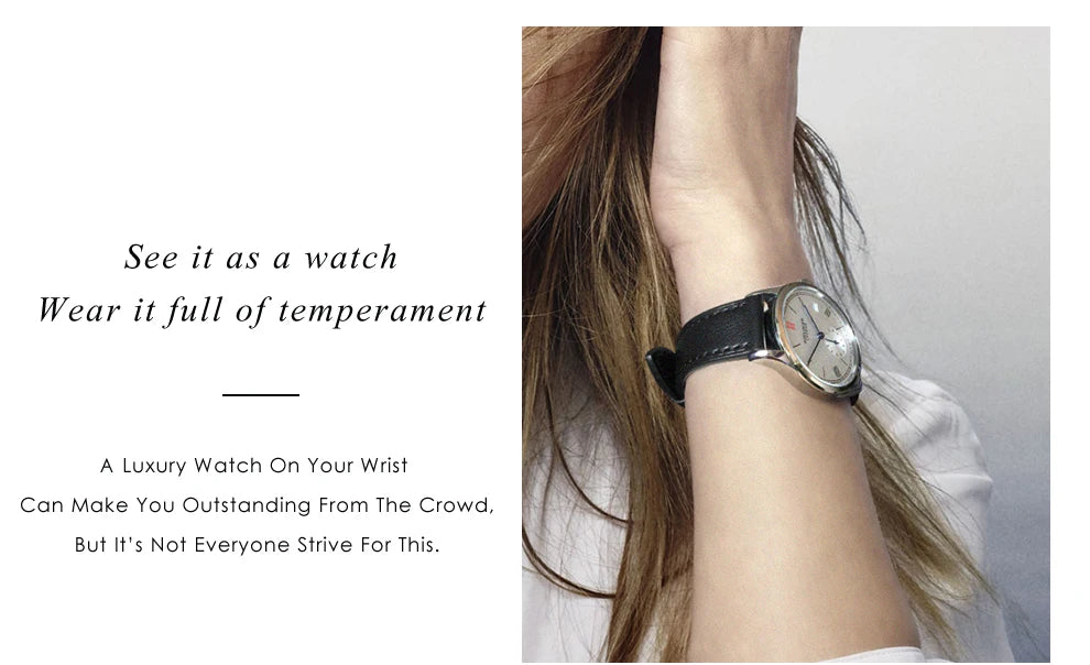 AGELOCER Original Budapest Watch Lady Leather Watch Strap Simple Big Calendar Automatic Mechanical Watch Birthday Gift for Women
