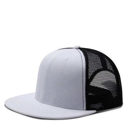 Adult Solid Color Flat Brim Mesh Snapback Cap Men Woman Hiphop Plain Baseball Hat  55-60cm