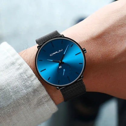 Orologio da uomo CRRJU – Orologio al quarzo di lusso, stile casual, sottile, con bracciale a maglia in acciaio, impermeabile e sportivo.