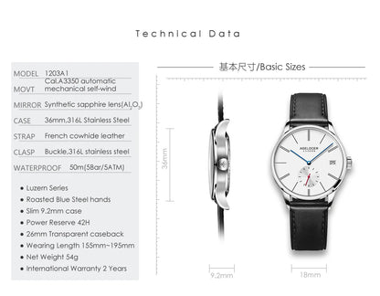 AGELOCER Original Budapest Watch Lady Leather Watch Strap Simple Big Calendar Automatic Mechanical Watch Birthday Gift for Women