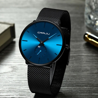 Orologio da uomo CRRJU – Orologio al quarzo di lusso, stile casual, sottile, con bracciale a maglia in acciaio, impermeabile e sportivo.