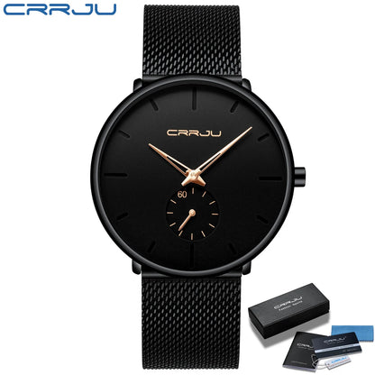 Orologio da uomo CRRJU – Orologio al quarzo di lusso, stile casual, sottile, con bracciale a maglia in acciaio, impermeabile e sportivo.
