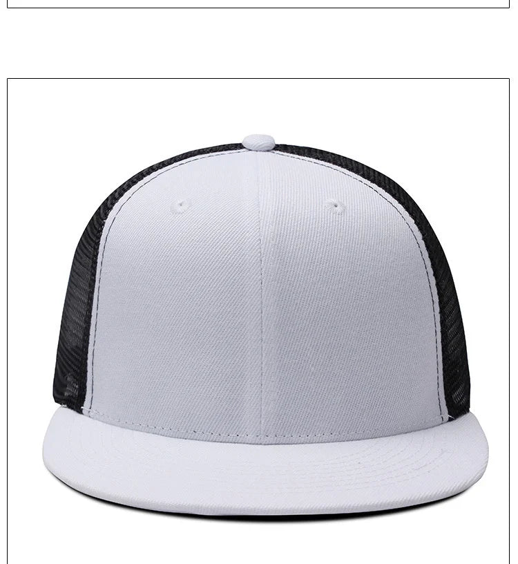 Adult Solid Color Flat Brim Mesh Snapback Cap Men Woman Hiphop Plain Baseball Hat  55-60cm