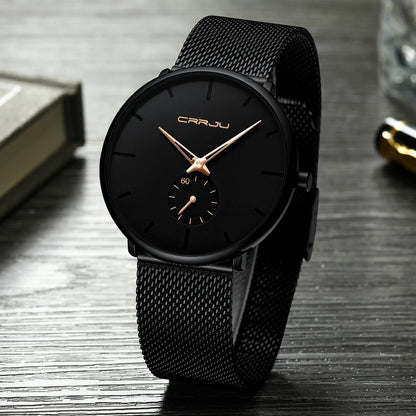Orologio da uomo CRRJU – Orologio al quarzo di lusso, stile casual, sottile, con bracciale a maglia in acciaio, impermeabile e sportivo.