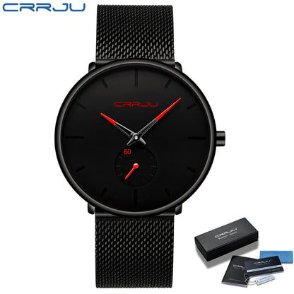 Orologio da uomo CRRJU – Orologio al quarzo di lusso, stile casual, sottile, con bracciale a maglia in acciaio, impermeabile e sportivo.