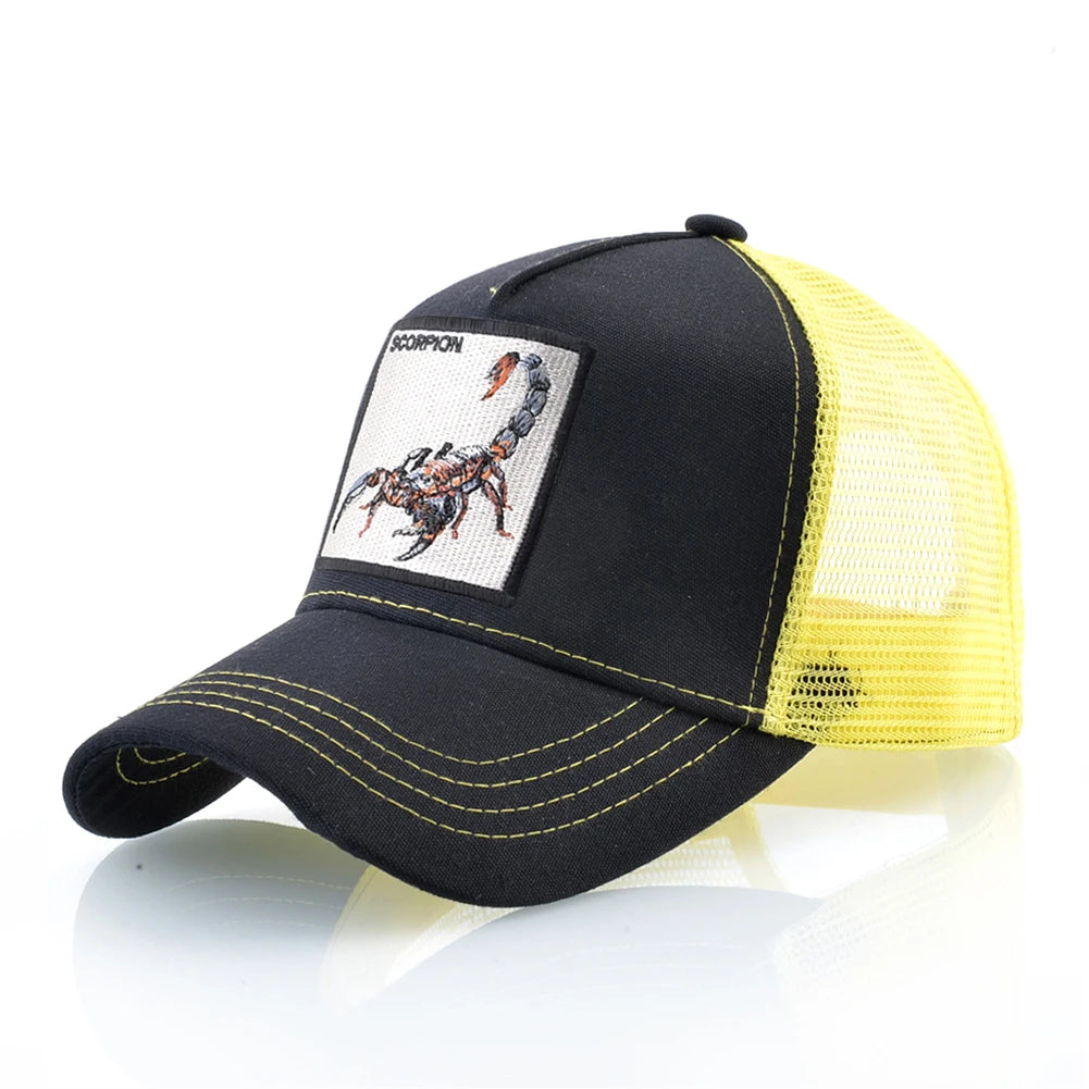K Four Season Men's Trucker Caps With Scorpion Patch Snapback Hip Hop Baseball Cap For Women Adjustable Unisex Baseball Hats