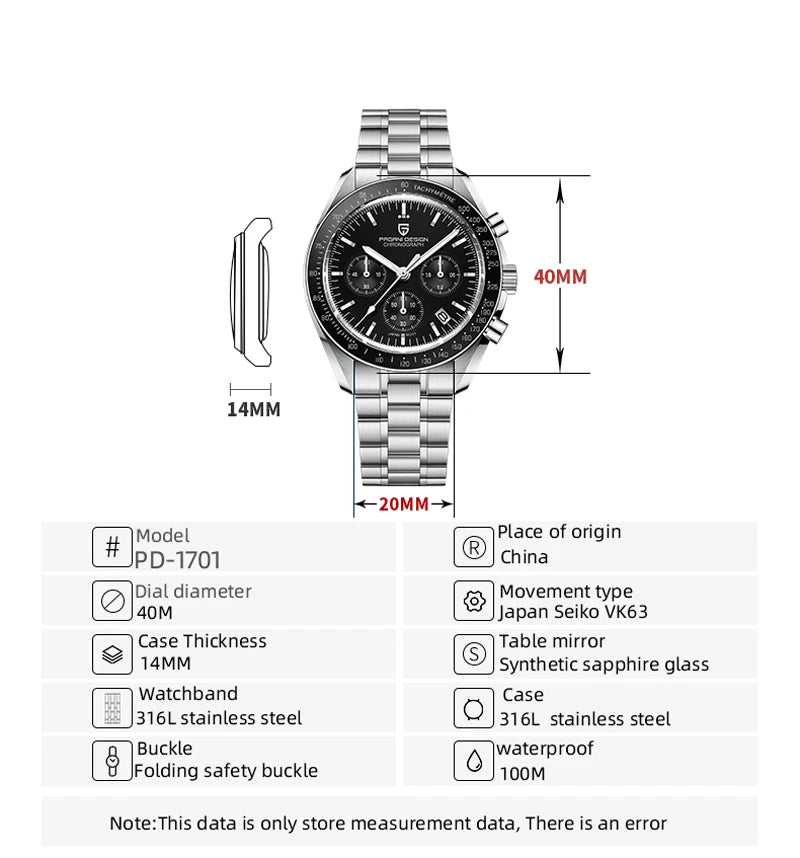 PAGANI DESIGN 2026 New Saturn Men's Watches Quartz Watch For Men Light Tan Sport Chronograph AR Sapphire Crystal Wrist Watch Men