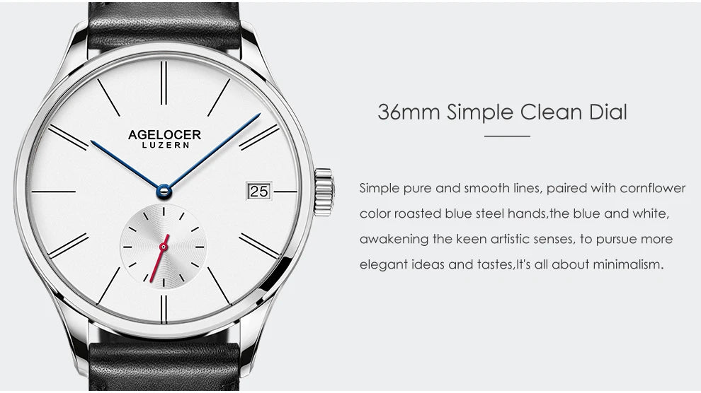 AGELOCER Original Budapest Watch Lady Leather Watch Strap Simple Big Calendar Automatic Mechanical Watch Birthday Gift for Women