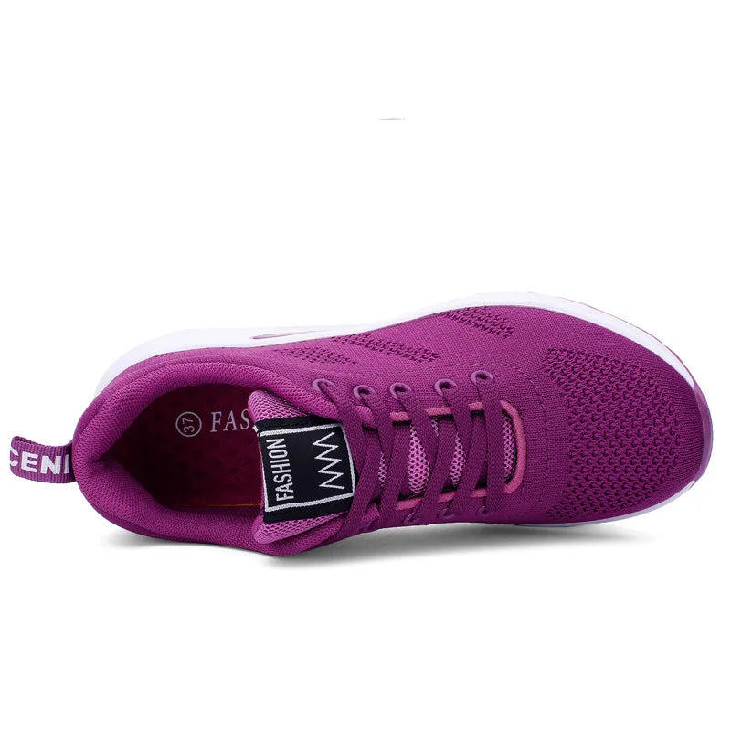 Sneakers da donna alla moda, leggere, scarpe da corsa, scarpe sportive per attività all’aperto, scarpe da corsa comode in rete traspirante, con cuscinetto d’aria e allacciatura con lacci