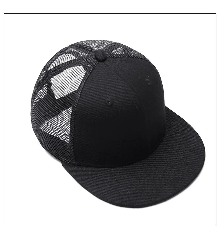 Adult Solid Color Flat Brim Mesh Snapback Cap Men Woman Hiphop Plain Baseball Hat  55-60cm