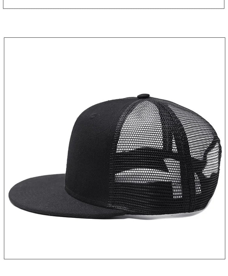 Adult Solid Color Flat Brim Mesh Snapback Cap Men Woman Hiphop Plain Baseball Hat  55-60cm