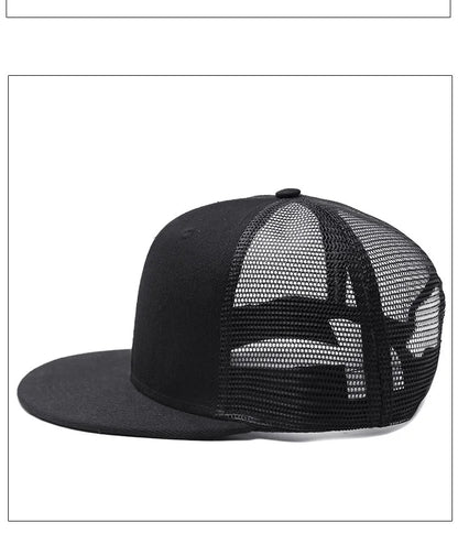 Adult Solid Color Flat Brim Mesh Snapback Cap Men Woman Hiphop Plain Baseball Hat  55-60cm
