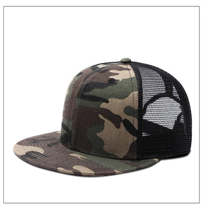 Adult Solid Color Flat Brim Mesh Snapback Cap Men Woman Hiphop Plain Baseball Hat  55-60cm
