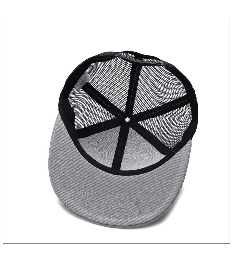 Adult Solid Color Flat Brim Mesh Snapback Cap Men Woman Hiphop Plain Baseball Hat  55-60cm