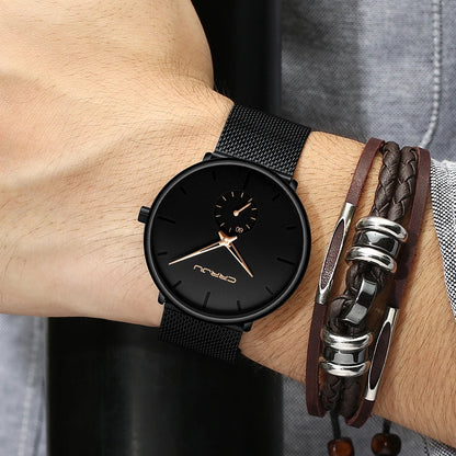 Orologio da uomo CRRJU – Orologio al quarzo di lusso, stile casual, sottile, con bracciale a maglia in acciaio, impermeabile e sportivo.