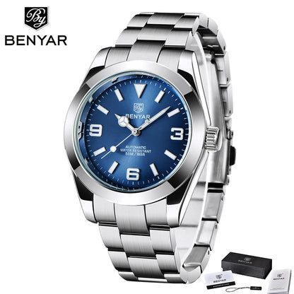 BENYAR Luxury Men Mechanical Wristwatches Stainless Steel Sports Men Automatic Watches 50ATM waterproof Clock