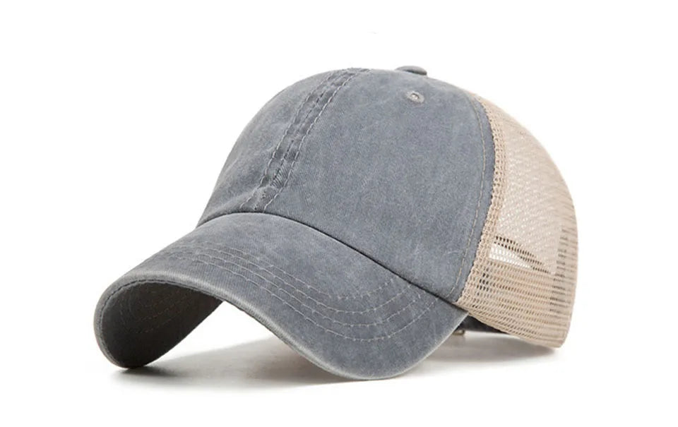 Casquette de baseball respirante en maille de coton délavée, style « old light board caps », pour hommes et femmes, idéale pour le printemps et l'été, modèle pour femmes