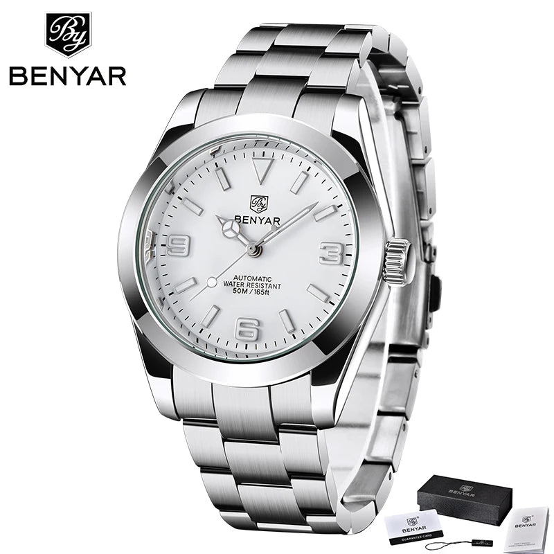 BENYAR Luxury Men Mechanical Wristwatches Stainless Steel Sports Men Automatic Watches 50ATM waterproof Clock