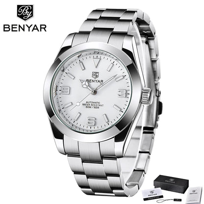 BENYAR Luxury Men Mechanical Wristwatches Stainless Steel Sports Men Automatic Watches 50ATM waterproof Clock